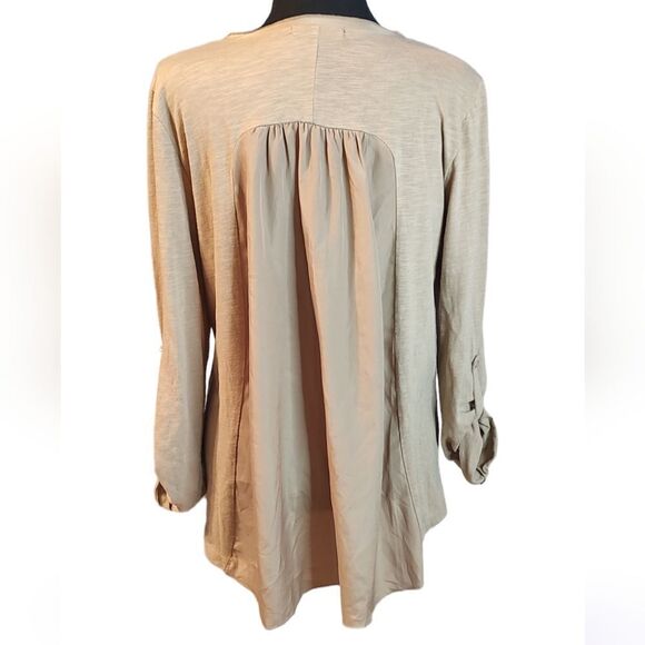 Retro-ology Beige Long Sleeve Top with Chiffon Back Medium - Picture 4 of 6